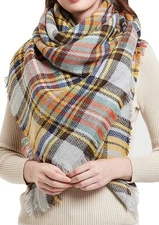 Wander Agio Womens Blanket Scarf Large Wool Knit Square Multicolor Plaid NEW