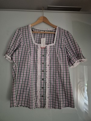 NEU Trachtenbluse Dirndl Oktoberfest Lila Grün Kariert Größe 44