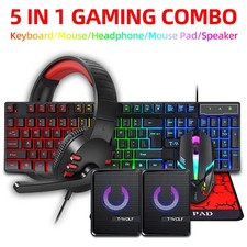 UK Layout Wired 104 Key Gaming Keyboard Mouse Headphone Speaker 5 in 1 Combo RGB