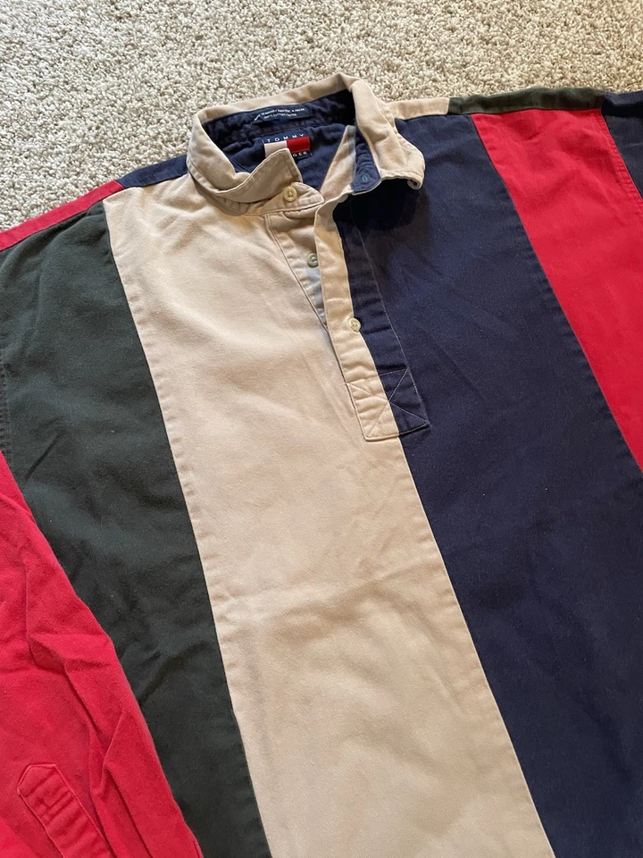 Camisa de Rugby Tommy Hilfiger Vintage Años 90 Preppy Varios Colores Rayas Grande Foto 2 de 4