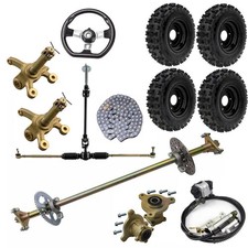 29" Go Kart Rear Live Axle Kit Sprocket Brake Hub Front Steering Rack 6" Wheels