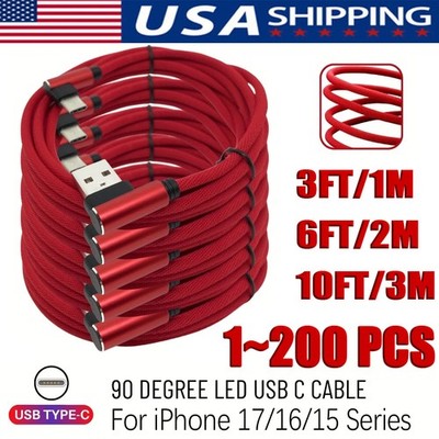 New 90 Degree Fast Charge USB-C to USB-A Cable Type C Charger Cord Charging LOT