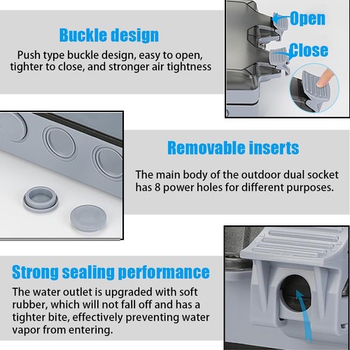 Outdoor Power Socket,IP66 Weatherproof Outdoor Socket,15A 110-250V Outdoor Lo... - Picture 3 of 7