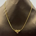 Gold Tone Red Stone Drop Necklace | Vintage Style Snake Chain