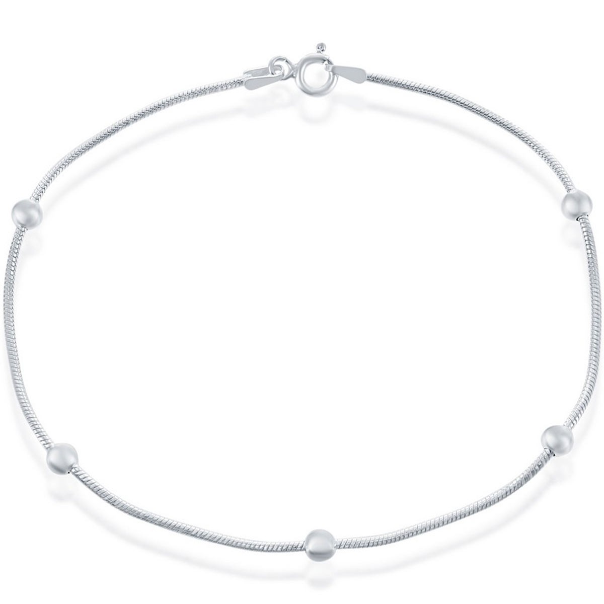 Classic Womens Anklet Sterling Snake Chain with 4mm Bead 6190₽