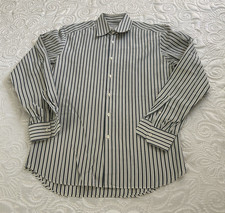 PRADA Dress Shirt Mens 15 3/4 EU 40 LARGE Off White Gray Stripe Cotton ITALY