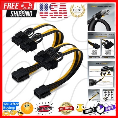 2-Pack CPU to GPU, CPU 8 Pin Female to Dual PCIe 8 Pin 6+2 Male Splitter Cabl...