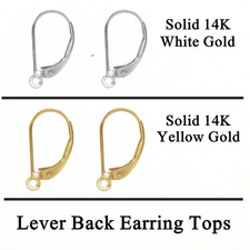 Lever Back Earring Tops Solid 14K Gold Pair ( 2 ) 14.5 X 9 mm Quality Design USA