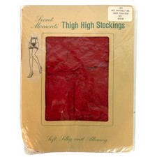 Secret Moments Thigh High Stockings Red Lace Top Garterbelt Sheer Nylon Vintage