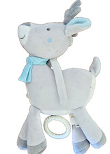 PUSBLU Spieluhr Reh Hirsch Pl&uuml;sch Baby Spielzeug Musikspieluhr Grau Blau 28 cm