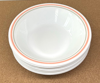 PEACH FLORAL Set of 6 Cereal Bowls 7.25'' Corelle Corning Pyrex USA White VGC!