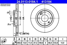 ATE 24.0113-0184.1 Brake Disc for Citroen, Peugeot