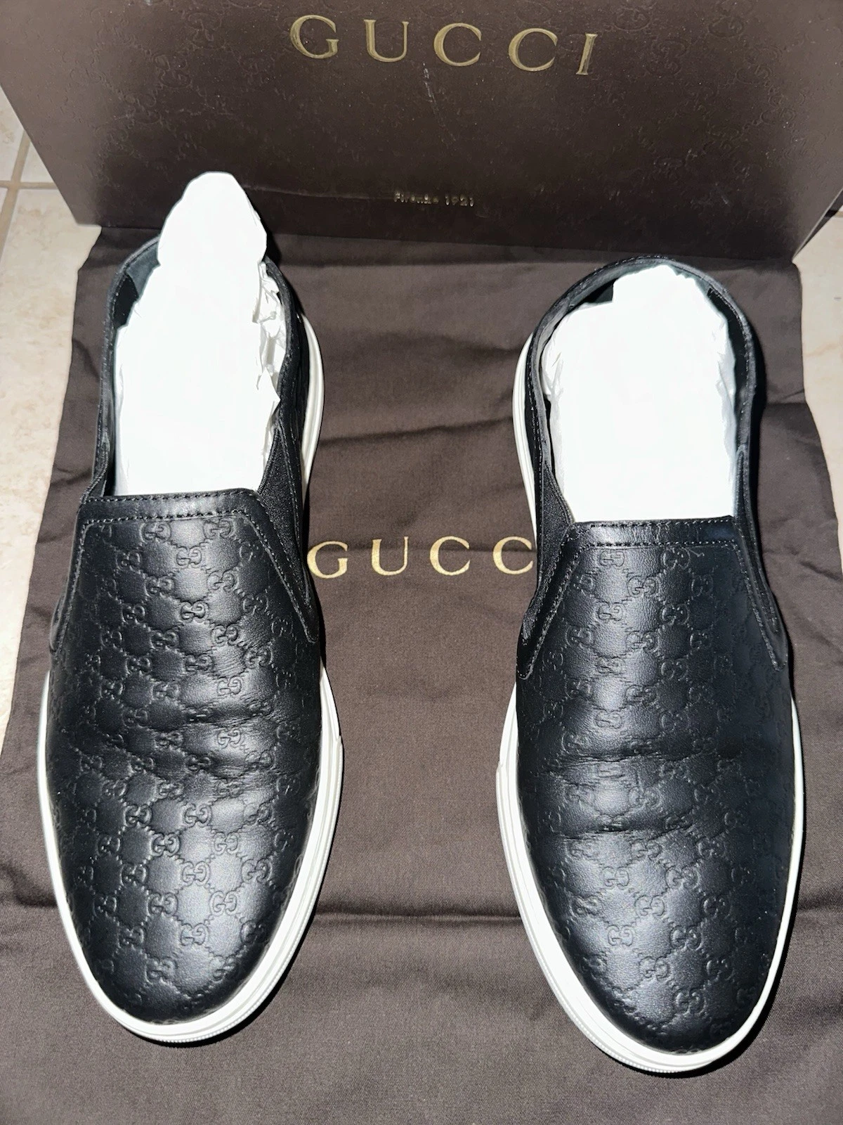 Gucci — Gucci Microguccissima Slip-On Sneakers Black Leather Size 38