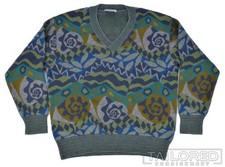 MISSONI SPORT Vintage VTG Colorfu Geometric Wool Knit V Pullover Sweater - LARGE
