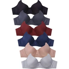 PACK OF 6 MAMIA WOMEN'S PLUS FULL CUP SOLID T SHIRT BRA (BR4013P3D9)
