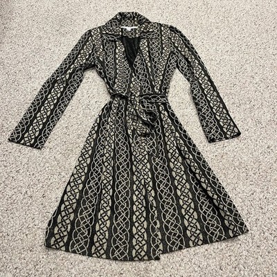 Diane von Furstenberg Dolores Metallic Wrap Dress Sz 12 Black Gold Glam Formal