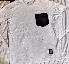 COACH Crew Neck T-Shirt Men's Small White Short Sleeve Black Zipper Chest Pocket