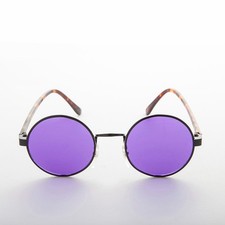 Round Hippy Vintage Sunglasses Purple Lens / Black Frame - Dylan
