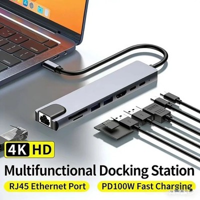 USB C Hub Thunderbolt 3 Dock HDMI RJ45 Adapter for MacBook iPad Pro