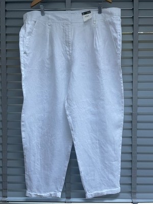 Weiße Leinenhose UK 22 R Damen Tapered Leg Flachs Turned Cuff Hose von M&S