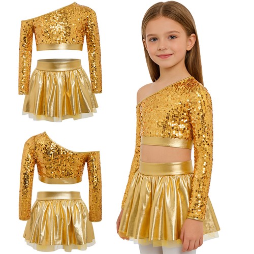 Kinder Mädchen Kostüm Disco Outfits Wettbewerb Tanzkleidung Hip Hop Set 2-teilig Jazz - Bild 10 von 61