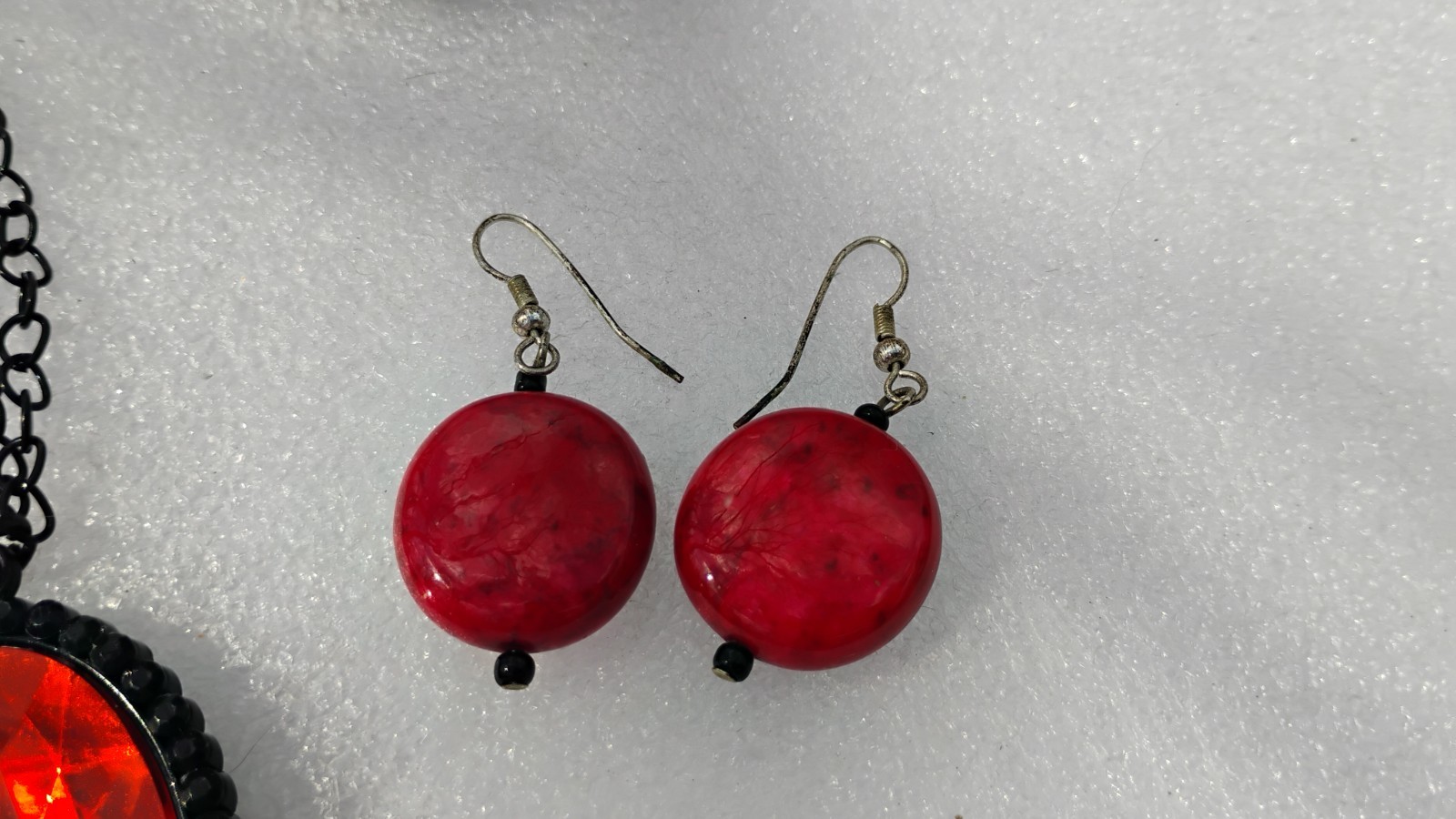 Beautiful Round Deep Red Dangle Drop Gemstone Ear… - image 9