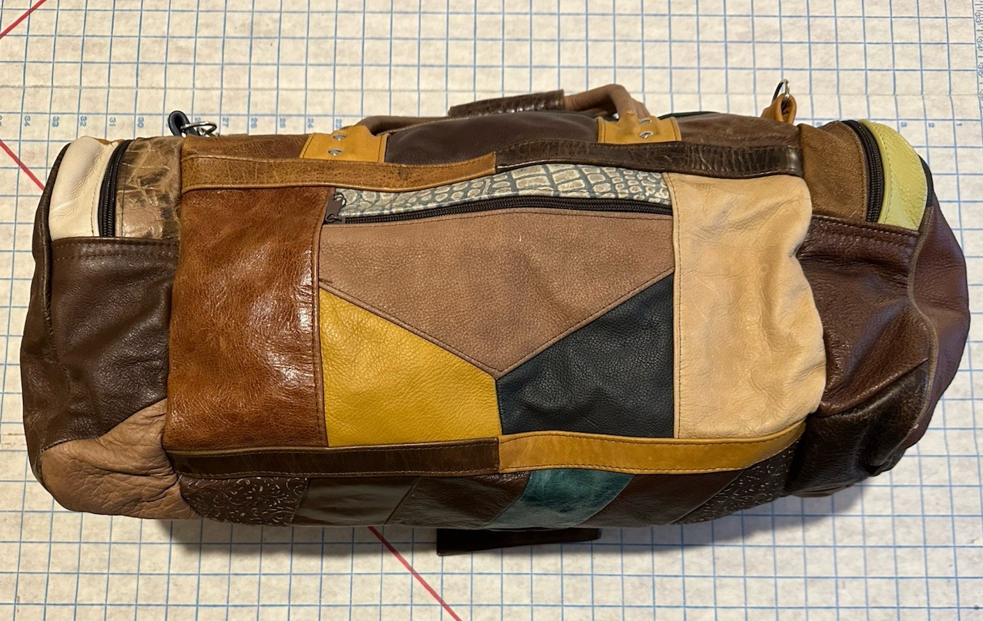 Patchwork Genuine Leather Fur Duffel Satchel Bag … - image 6