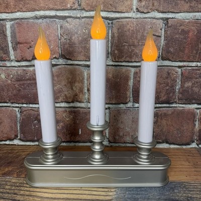 Carlon 3 Light Candle Silver Window Battery Flicker Triple Candelabra- READ