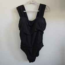 Jantzen Sz 14 Womens One Piece Swimsuit Black Ruched Side Wide Straps Minimalist