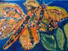 original art paint Acrylic Paper Abstract Landscape 6"x9" Monarch Butterfly's 