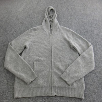Quince Sweater Cardigan Womens M Gray 100% Cashmere Hooded Full Zip Pockets Knit
