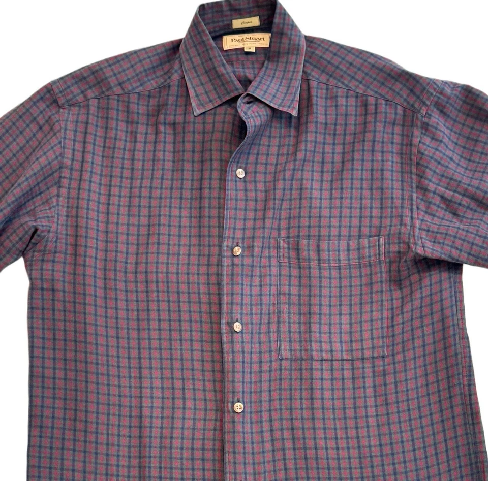 Camisa de vestir mediana Paul Stuart para hombre hecha en Italia algodón a cuadros Foto 4 de 4