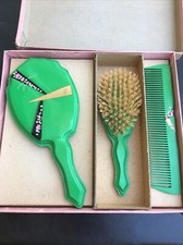 Vintage Hand Painted Mirror Brush Comb Set Child Size Vanity Set