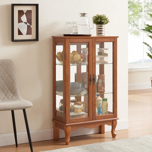 3-Tier Curio Cabinet w/ 2 Tempered Glass Doors,Lighted Display Cabinet for Home - Picture 12 of 38