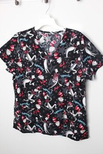 Cat in the Hat Superstar Dr Seuss Nurse Scrub Top V Neck