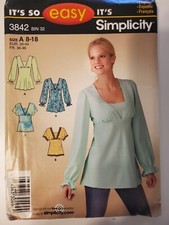 Simplicity 3842 It's So Easy Misses Pullover Bias Tunic Tops Pattern 8-18 Uncut