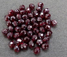 Trade Czech 8mm Round Garnet Faceted fire Polished Glass Beads