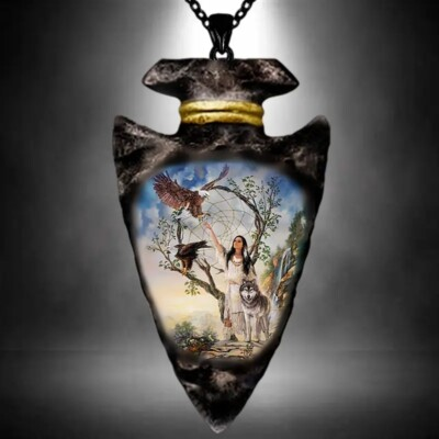 #ad #ad Stylish Arrowhead Pendant Necklace Native Girl With Wolf Jewelry Accessories $11.88