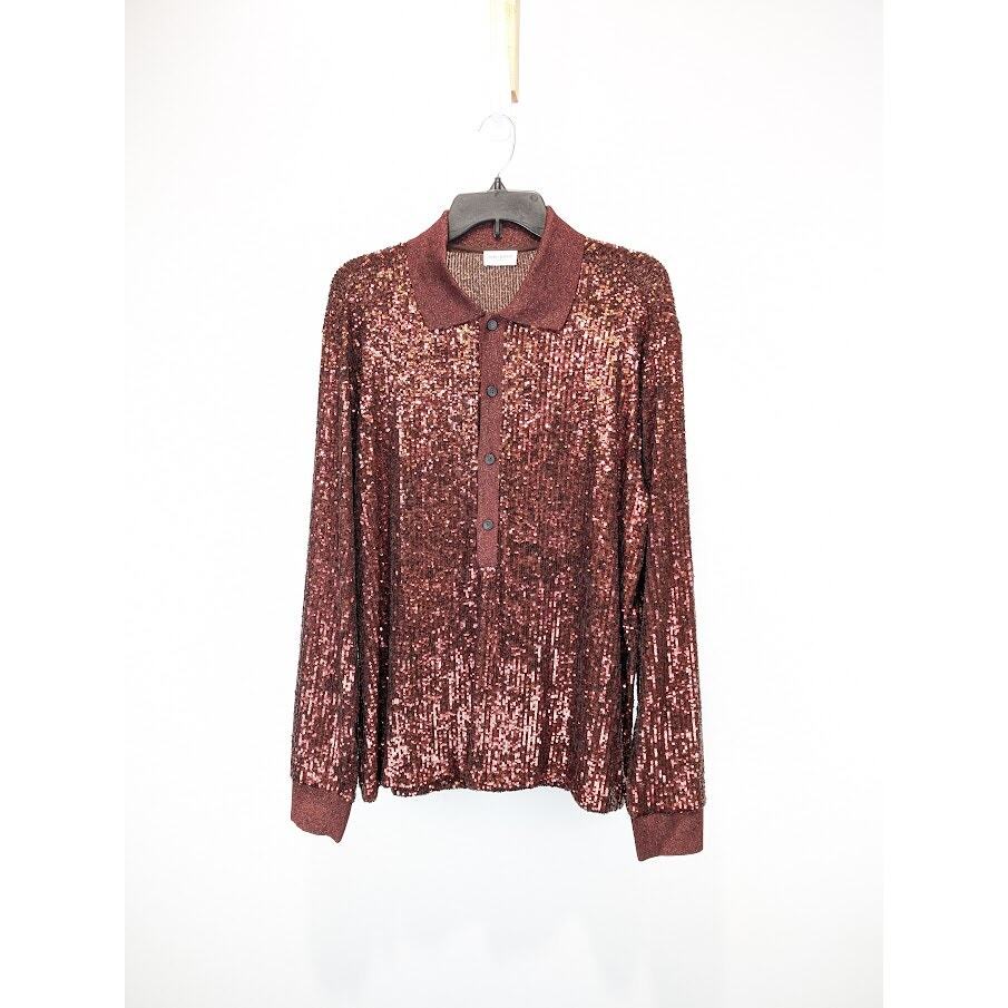 Polo Saint Laurent Paris Pearl manica lunga rossa nuova con etichetta X Large