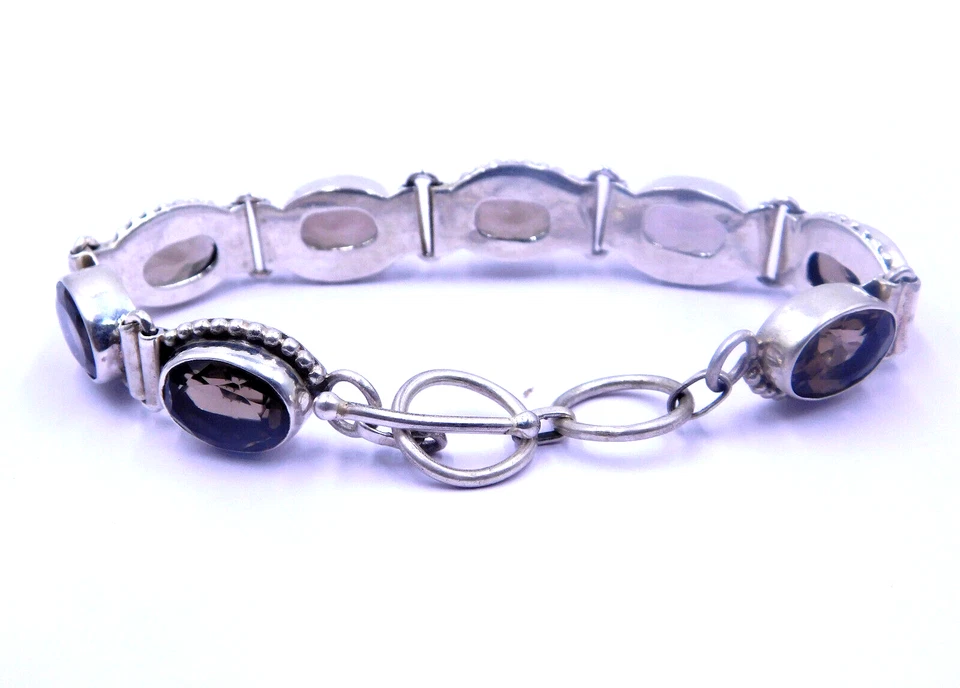35 Gm 925 Sterling Silver Natural Smoky Quartz Cab Gemstone Bracelet Size 8" In - Image 4 of 4