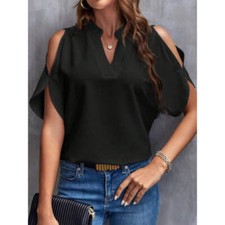 Notched Cold Shoulder Blouse