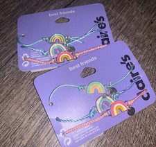 6 Pc rainbow adjustable string bracelets bff best friends jewelry nwt Pink Blue