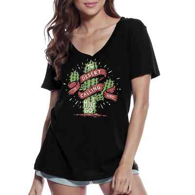 Damen Grafik T-Shirt V-Ausschnitt Die Wüste ruft mich und ich muss gehen   Le
