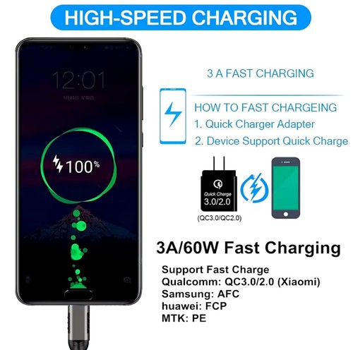 Cavo di ricarica USB tipo C resistente intrecciato caricatore telefono veloce cavo lungo 1 m 2 m - Foto 4 di 25