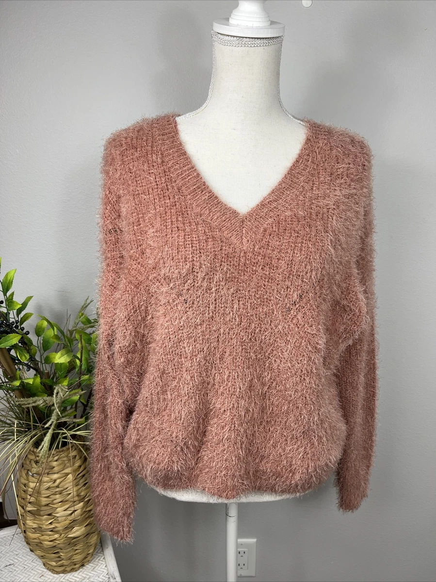 Pink Rose Soft And Fuzzy Eyelash Sweater Women's Size Small French Apricot  NWT