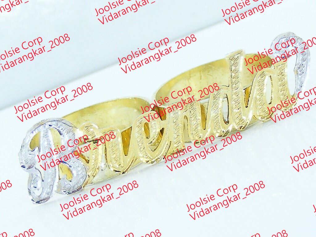 PERSONALIZED 14K GOLD PLATED PAVE TWO FINGER NAME ANY NAME/SIZE US  SHIP