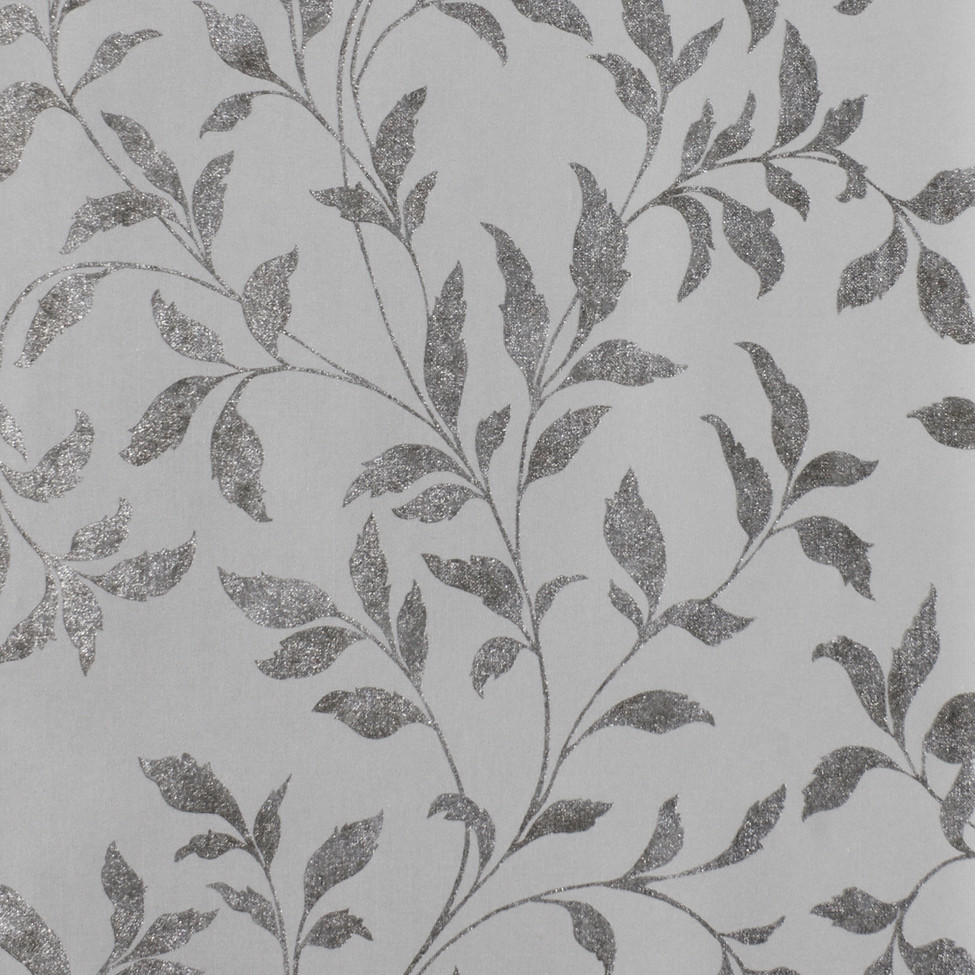 Muriva Cara Trail Silver Metallic Leaf shimmer vinyl wallpaper 701561