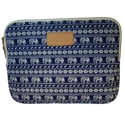Laptop Sleeve  KY-23 Canvas Fabric Zip Pouch Blue White Elep