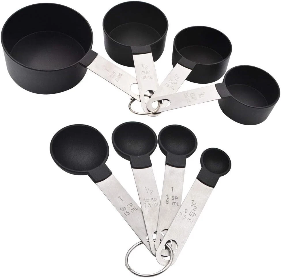 GreeSuit 8-Piece Measuring Cup and Spoon Set - Stainless Steel Handle with Plast