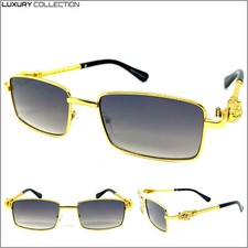 Men Classy Elegant Sophisticated Contemporary Modern SUNGLASSES Large Gold Frame